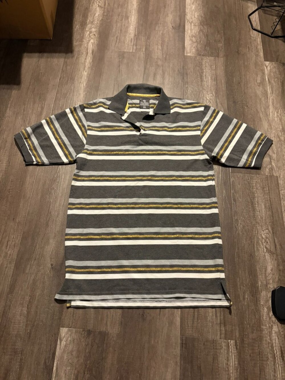 Nu Skool Grey Gold Flake Striped Polo XXL